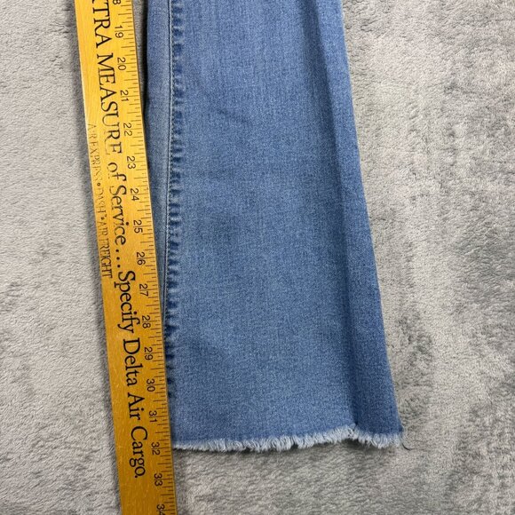 Y2K Light Wash Flare Denim Jeans Womens Mid-Rise Distressed Grunge Preppy Frayed - Picture 9 of 9